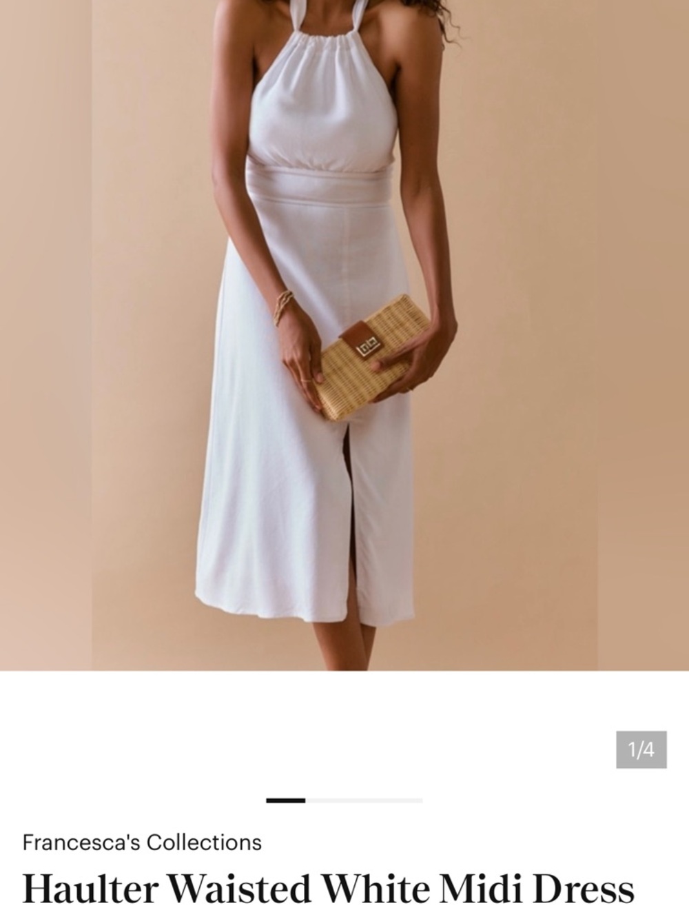 Francesca's Collections White Halter Waist Midi Dress